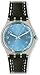 Swatch Blue Choco Blue Dial Clear Plastic Black Leather Quartz Men's Watch GM415