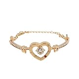 Wowpower Women Crystal Bracelet Bridal Love Bangle Fashion Adjustable Hand Chain Wedding Valentine's Day Jewelry (Love Heart-Gold)