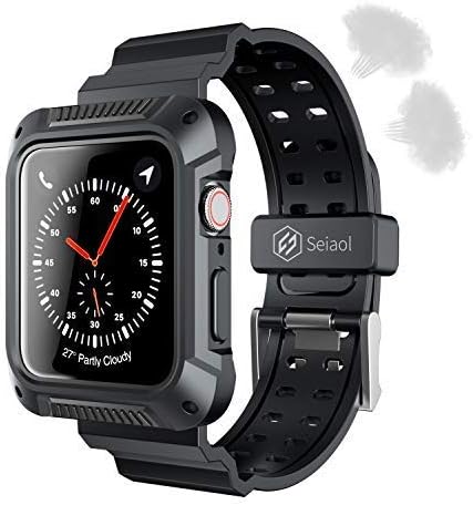Seiaol for Apple Watch 4 44mm Case with Strap Bands, Rugged Protective Armor Case Strap Replacement for iWatch Apple Watch Series 4 44mm 2018