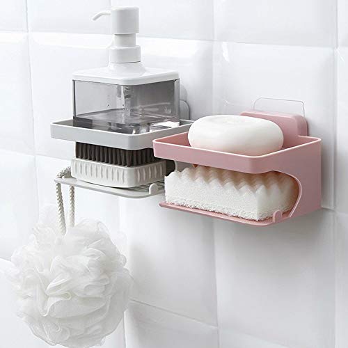 Clearance Sale!UMFun Double Deck Soap Rack Bathroom Trace Free Viscose Soap Drip Rack No Perforation Drain Frame (Pink) - Thumbnail 3