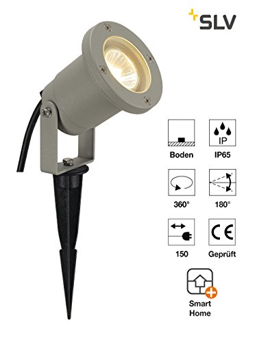 SLV NAUTILUS | Außenlampe für die Beleuchtung von Garten, Terrasse, Pflanzen, Wegen, Teich, Aussen-Leuchte, Außen-Strahler | IP65, GU10, mit Stecker, mit Erdspieß, Grau – Bild 3