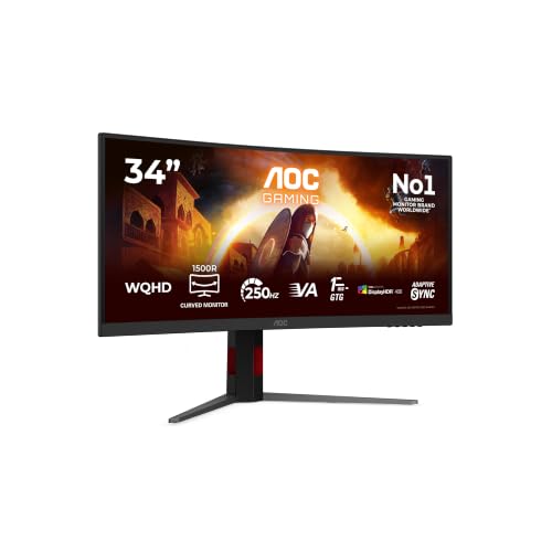 AOC CU34G4ZCA 34 Zoll Curved, UW-QHD USB Hub Monitor, 240Hz, Fast VA Panel, 1ms GtG, Adaptive Sync, HDR400, FreeSync Premium, Hoehenverstellung,(3440x1440 HDMI 2X 2.1 DP 1x 1.4) Schwarz