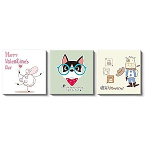 Canvas Wall Art Children Funny Animals Painting Artwork for Home Prints Framed - 12"x12"x3 Panels