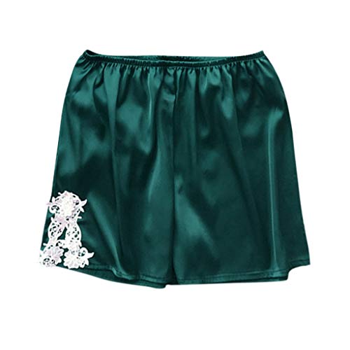 Women's Boxer Shorts Pajama Bottoms Solid Boxer Shorts Lace Hem Pajamas Shorts Sexy Plus Size Stain Sleep Shorts Green - Thumbnail 4