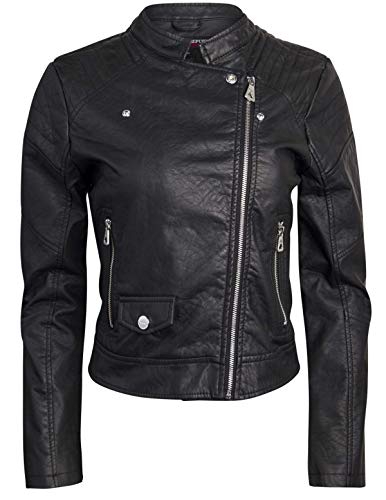 Urban Republic Women Faux Leather Moto Biker Jacket with Studded Detailing (Black 2, Medium)'