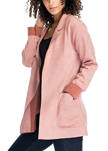 Faux Suede Leather Open Front Long Sleevee Relaxed Fit Basic Coat Outerwear Jackets 185 Mauve Large