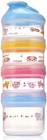 HaloWard 4 Compartment Formula Dispenser - BPA Free Stackable Milk and Protein Powder &amp; Snack Container (Blue Header)