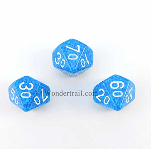Wondertrail Water Elemental Dice 16mm DT10 (Tens Ten Sided Dice) 3pc White Numbers WKP00353E3