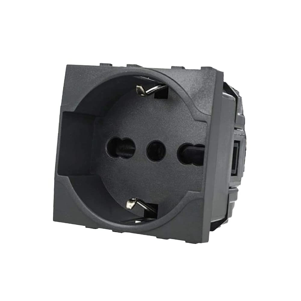 SALPIE 2P+T 10/16A SCHUKO BIPASSO SOCKET COMPATIBLE WITH BTICINO LIVING LIGHT BLACK WHITE (Black)