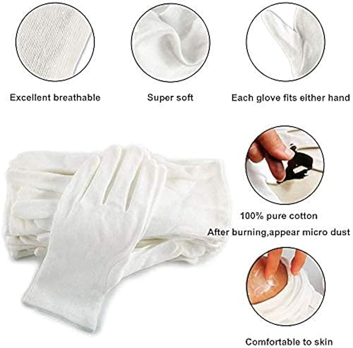 12 Pairs White Cotton Gloves for Dry Hands, SPA Gloves Inspection