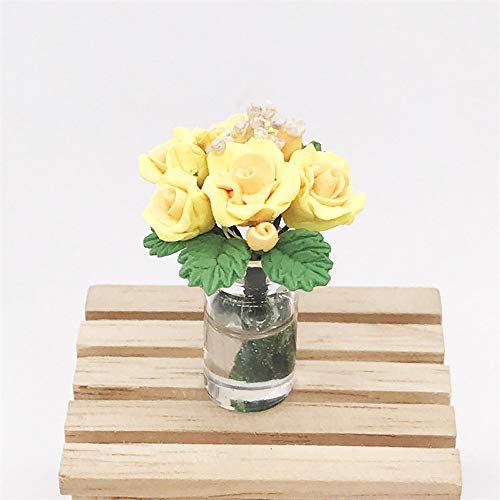 Vibola 3 Packs, Dollhouse Accessories, Miniature Green Plant Rose in Pot,DIY Educational Toys for Living Room Pretend Play Toy (Yellow)
