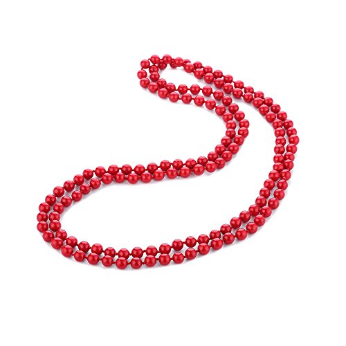 LUREME Statement Multi Strand Red Stone Simulated Pearl Beaded Long Chain Bib Necklace (nl006038)