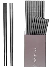 Hiware 10 Pairs Fiberglass Chopsticks - Reusable Chopsticks Dishwasher Safe, 9 1/2 Inches - Black