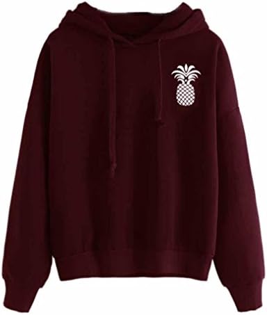 YWSiwa Women's Cute Cactus Print Hoodie, Stitching Color Long Sleeve Sweatshirt (L, Wine Pineapple)