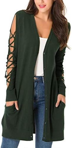 Yomoko Women's Cross Long Sleeve Knitted Button Down Cardigans Sweater with Pocket (M-3XL)