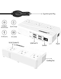 BESTEK - Inversor de corriente para auto de 12 V CC a 110 V CA, inversor de onda sinusoidal modificada con 3 salidas de CA y 4 puertos USB