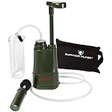 Survivor Filter PRO 0.01 Micron Water Purifier Pump. Emergency and Camping Survival Gear. 3-Stage Nanofiltration Water Filter - 2 Separate 100,000L Membrane UF Filters that Can Be Cleaned and a Replaceable Carbon Filter. Also Comes With an Attachable Water Cup, Extended Hoses, Hose Clip and a Free Zippered Carrying Case
