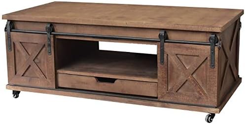 Chemin De Campagne Grande Table Basse De Salon Bois Fer Porte A Roulettes 120x60x45 Cm Amazon Fr Cuisine Maison