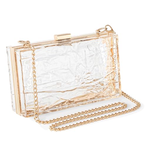 WJCD Womens Clear Purse Acrylic Evening Bags clear clutch purse Ripple Shaped Vintage Banquet Handbag