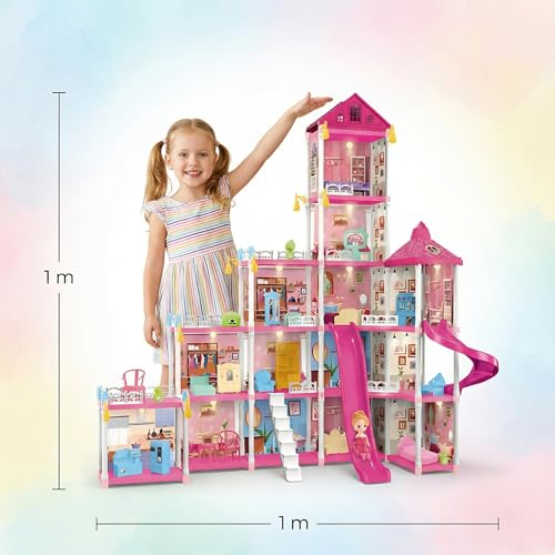 Casa de Boneca Gigante 1m x 1m URBANIUS com Piscina, Escorregador, Área de Pets e Quartos Mobiliados – 314 Peças Educativas para Crianças a Partir de 3 Anos
