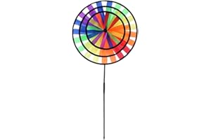 CLISPEED Rainbow Triple Wheel Spinner Colorful Whirl Pinwheel Wind Spinners Rainbow Windmills for Party Favors and Outdoor Lawn Flower Yard Decoration