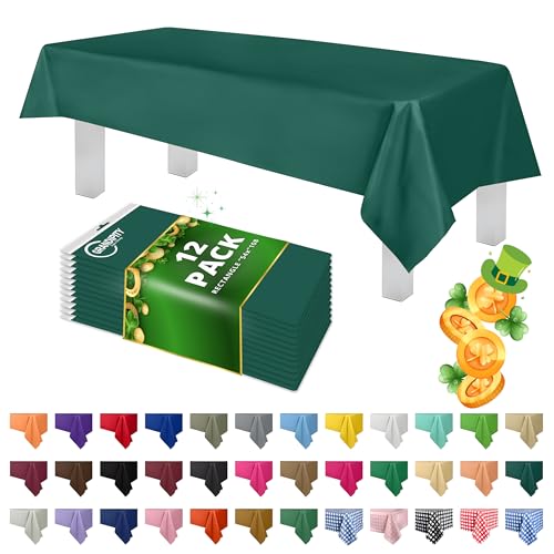 Grandipity 12 Pack Premium Disposable Plastic Tablecloth 54 Inch. x 108 Inch. Decorative Rectangle Table Cover - Dark Green — image 1