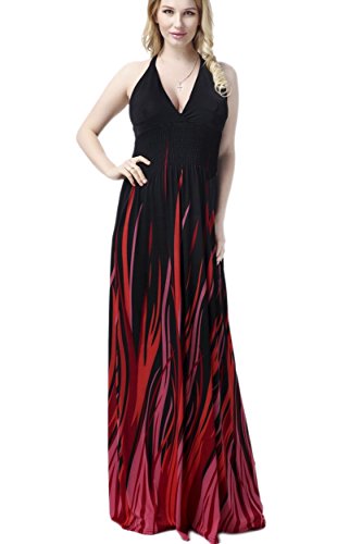 YACUN Women's Flame Sexy Halter Maxi Evening Gown Dress Plus Size Black 3XL