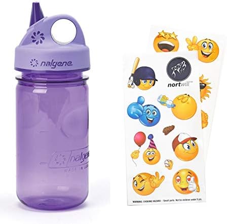 Nortwill Nalgene Kids Water Bottle Set, Nalgene Water Bottle 12oz Grip-N-Gulp BPA-Free Water Bottle with Straw - Cute Emoji Waterproof Stickers for Water Bottles