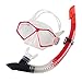 WIN.MAX Anti-Fog Diving Mask and Snorkel Set, Wide View Mask Snorkel Set (Mask/Snorkel, One Size) (Red)