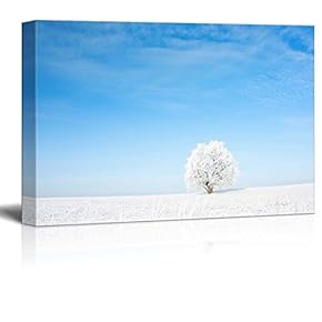Canvas Prints Wall Art - Alone Frozen Tree in Field and Blue Clear Sky - 12" x 18"
