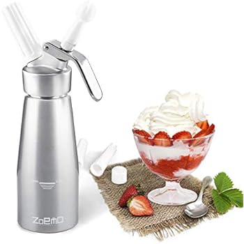 ZOEMO Professional Whipped Cream Dispenser 250ml (N2O Cartriges NOT INCLUDED) - Cream Whipper With Sturdy Aluminum Body And Head - Half Pint Whipper Creates 2-3 Pints of Fresh Whip Cream