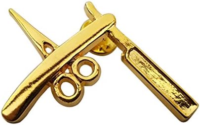 Barber Straight Razor Lapel Barber Pin Barbering Supply Razor Straight Edge Pin (Gold With Scissor)