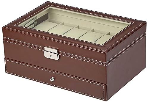 Eirene 腕時計収納ケース 2段式 高級 ウォッチ 収納ケース 12本 時計 収納ボックス コレクションケース Puレザー製 時計ケース 2段式 ブラウン