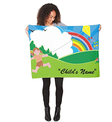 Blue Skies Plus Flying a Kite with Rainbow Fleece Baby Crib or Stroller Blanket Custom Personalized 40x30 Inches