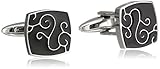 Men's Two-Tone Black Swirl Design Stainless Steel Cuff Links