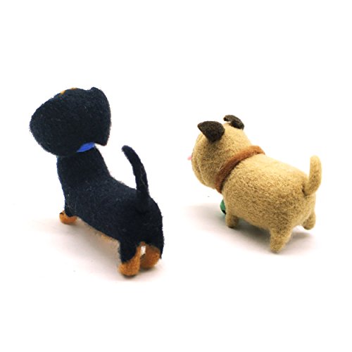 Artec360 Dachshund and Pug Dogs Needle Felting Kits for Beginners with Enough Tool Kits Height 3.5" (2 Pack)