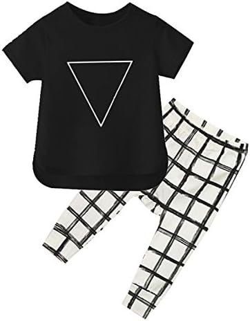 Infant Baby Boy Girl Short T-shirt Top+ Plaid Legging 2 Piece Clothes Set (90/12-18Months, Black)