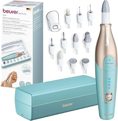 MP 84 Ponceuse pour ongles, lime à ongles électrique avec batterie, 10 embouts, lumière LED, étui de rangement inclus, jusqu'à 4400 tr/min, set d'ongles pour manucure/pédicure