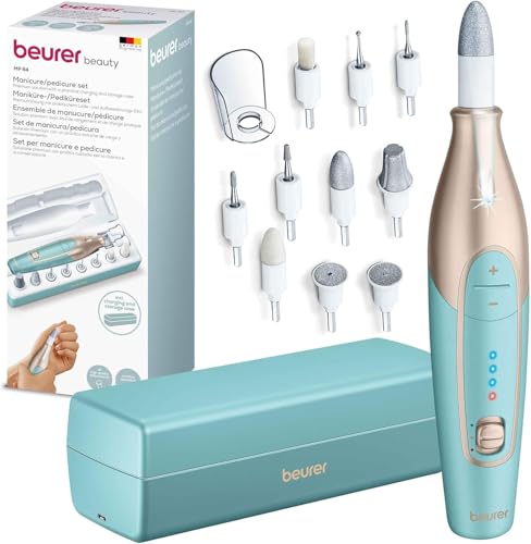MP 84 Ponceuse pour ongles, lime à ongles électrique avec batterie, 10 embouts, lumière LED, étui de rangement inclus, jusqu'à 4400 tr/min, set d'ongles pour manucure/pédicure