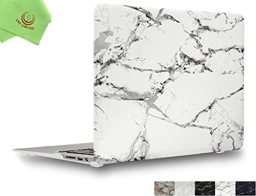 UESWILL Marble Pattern Smooth Soft-Touch Hard Shell Case Cover for MacBook Air 13" (A1466/ A1369) + Microfibre Cleaning Cloth, (White/Grey)