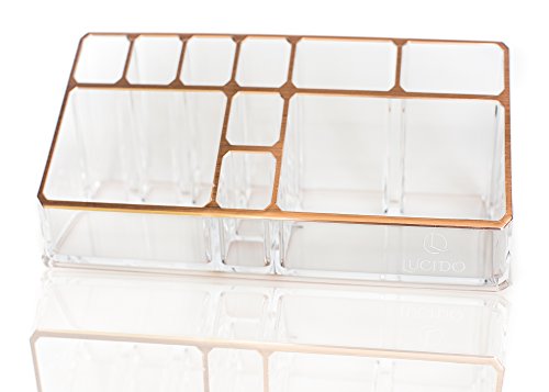 Rose Gold Acrylic Cosmetics Makeup Jewelry Stationery Organizer Holder Desk Caddy by Lucido Cosmetics