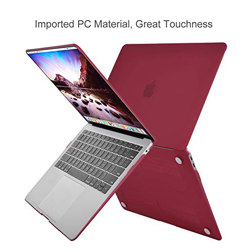 New MacBook Air 13 Inch Case A1932 2018 Release, Skyera Laptop Case Smooth Matte Frosted Hard Shell Cover for Apple MacBook Air 13 Inch with Retina Display fits Touch ID with Keyboard Cover (Wine Red)