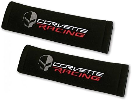 Corvette Racing Seatbelt Harness Pads with Jake Skull - Embroidered : C7, Z51, Z06, Grand Sport (Black)
