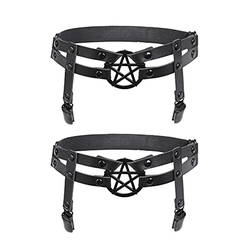 2Pcs Black Leather Leg Garter Star Pentagram Thigh Garters