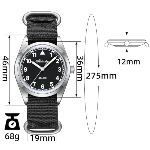 ADDIESDIVE 36MM Mens Military Field Watches VH31 Quartz Movement Sweep Second Hand Luminous 100M Waterproof Watches for Men Minimalist Outdoor Sports Mens Wrist Watch