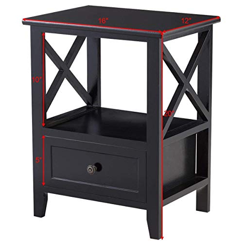 image for Giantex Nightstand Set of 2 End Tables W/Storage Shelf and Wooden Draw