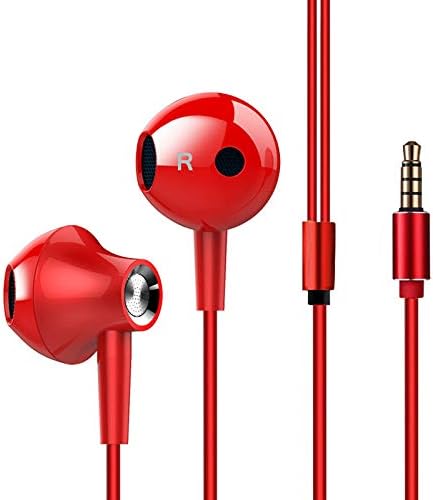 Wired Headphone Metal Earbuds by Amasing Noise Cancelling Stereo Heave Bass Earphones with Micphone Mic with Volume Control,in Ear Headphones Magnetic Design for iPhone 5 6 for Samsung M10 Red
