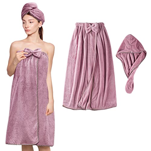 KOIKEY Microfiber Bath Towel Wrap with Hair Towel