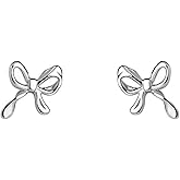 S999 Bow Stud Earrings for Women, Sterling Silver Ribbon Earrings Gifts