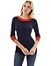 PattyBoutik Women Boat Neck Drop Shoulder Sweater (Navy Blue and Tangelo Medium)